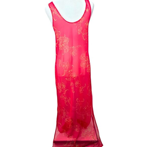 Vintage ATHENA Made in USA Red Gold Floral Mesh Sheer Maxi Dress - Picture 5 of 9